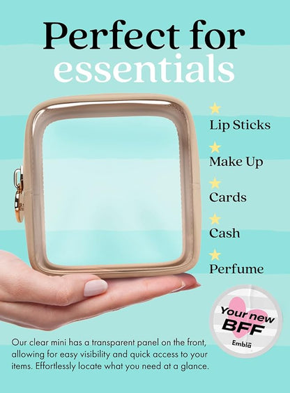 Clear Makeup Bag Zipper Pouch, Transparent Cosmetic Case Organizer, TSA Approved Travel Toiletry Case, Travel Accessories Essentials Makeup Tote for Women, Mini Cute Make up Bag for Purse - Sand