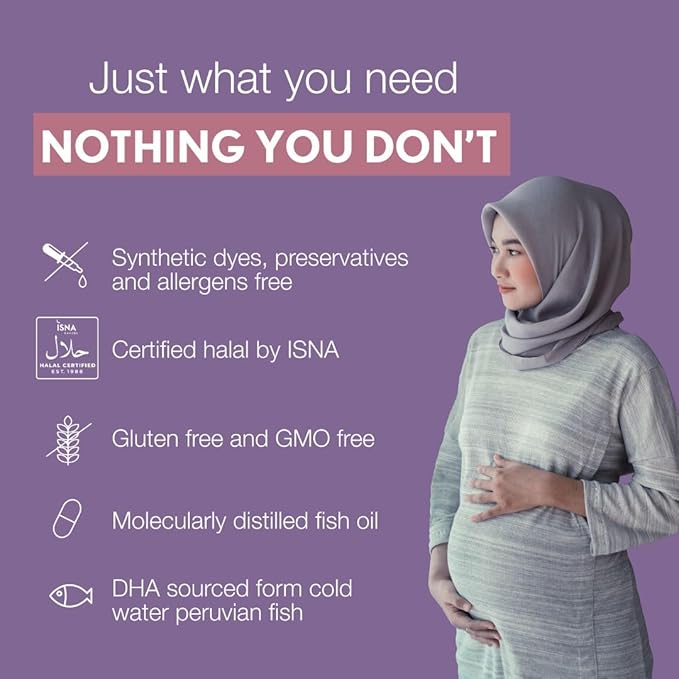 Noor Vitamins Halal Prenatal Vitamins with DHA and Folic Acid, Essential Vitamins, Ginger to Soothe Mom's Stomach, Iron, Softgels, Prenatal Vitamin Before/During/Post Pregnancy (3 Months Supply)