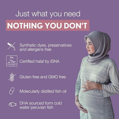 Noor Vitamins Halal Prenatal Vitamins with DHA and Folic Acid, Essential Vitamins, Ginger to Soothe Mom's Stomach, Iron, Softgels, Prenatal Vitamin Before/During/Post Pregnancy (3 Months Supply)