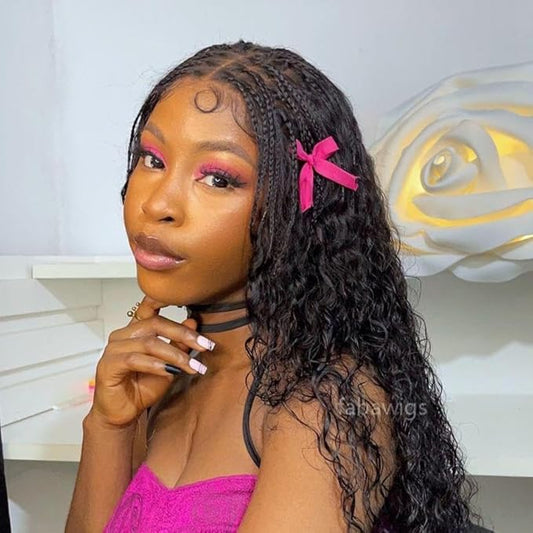 Braided Wigs for Black Women 200% Density Glueless Wigs Human Hair Pre Plucked Pre Cut 9x6 Lace Front Wig Deep Wave Human Hair（Black Curly）18inch