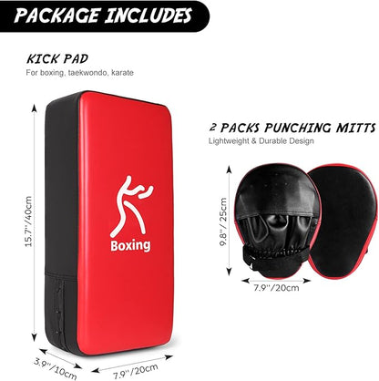 Odoland Punching Mitts Kick Pack Set, Boxing Mitts Focus Pads, Taewondo Kick Pad, Great for Boxing, Kickboxing, Karate, Muay Thai, MMA Training