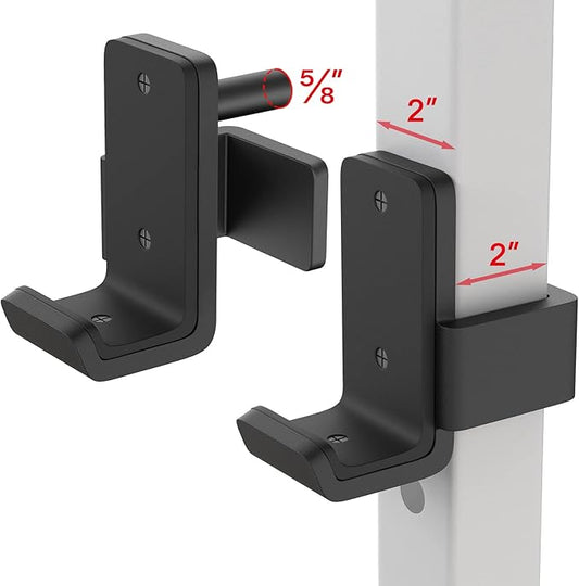 SELEWARE Solid Steel J Hooks for 2" x 2" or 3" x 3" Tube Power Cage with 1" or 5/8" Hole Squat Rack Attachment, J-Hook Barbell Holder for Power Rack, Set of 2