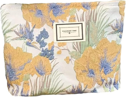 Cosmetic Bags for Women Makeup Bag Large Capacity Purse Travel Toiletry Zipper Storage Pouch Make up Brushes Organizer for Gifts (Orange, paint flowers)
