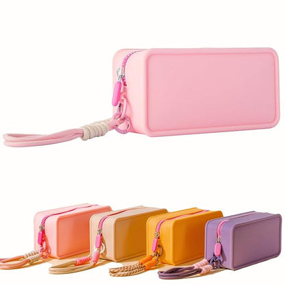 Travistar Silicone Travel Makeup Bag - Small Make Up Pouch Portable Cosmetic Bag Travel Makeup Organizer Bag Waterproof Toiletry Bag Womens Brush Holder Bag with Zipper Closure Small Size Pink