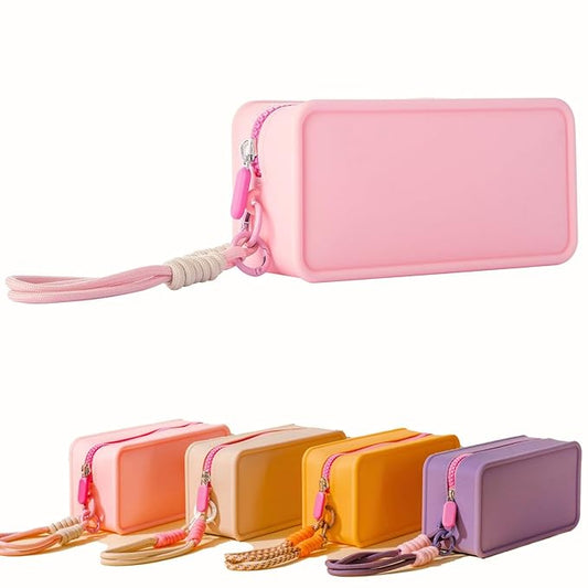 Travistar Silicone Travel Makeup Bag - Small Make Up Pouch Portable Cosmetic Bag Travel Makeup Organizer Bag Waterproof Toiletry Bag Womens Brush Holder Bag with Zipper Closure Small Size Pink