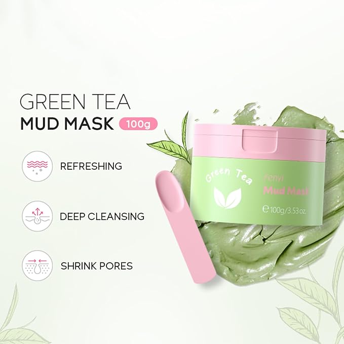 Green Tea Korean Skin Care Set, 4-In-1 Skincare Set for Women & Teen Girls, Skin Care Products: Eye Cream, Cleanser, Mud Mask, Toner, Control Oil, Shrink Pores, Skincare Sets for Girls (Green 04)