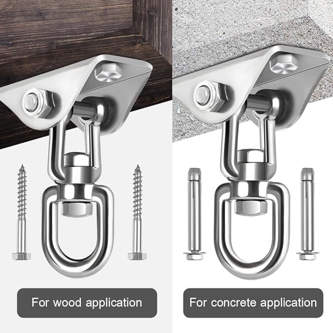Hammock Hanging Kit,Hanging Chair Hardware 360°Rotating 1200 lb Capacity Hammock Hooks Heavy Duty,Hammock Chair Hanging Kit & Swing Ceiling Hook Snap for Hammock Chair Stand,Seat,Tree,Yoga,Gym(Silver)