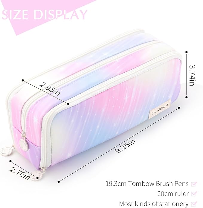 CICIMELON Large Capacity Pencil Case 3 Compartment Pouch Pen Bag for School Teen Girl Boy Men Women (Meteor)
