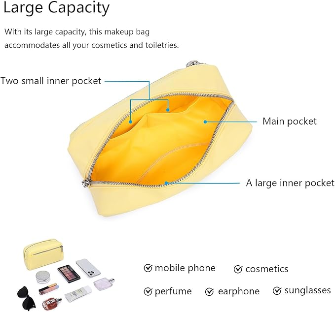 Nylon Female cosmetic bags Canvas toiletry bags Wash bags with large capacity Simple design (Nylon/Yellow)