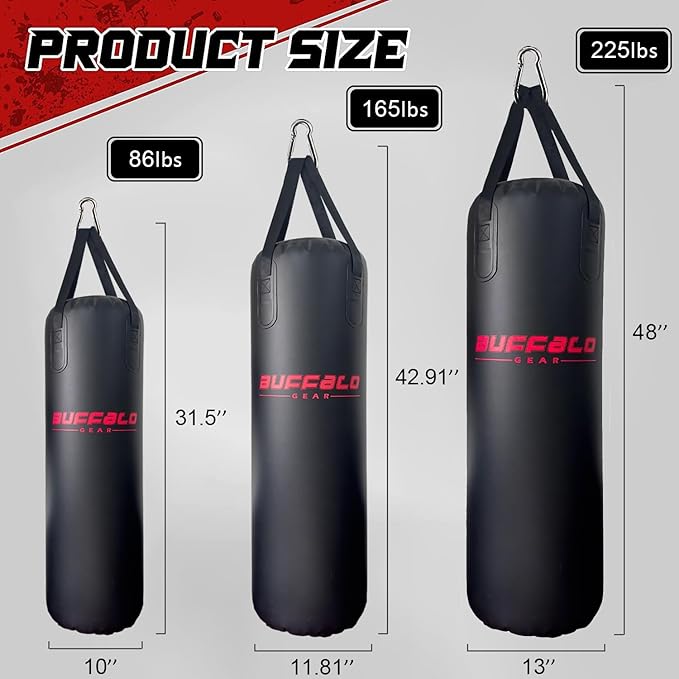 Buffalo Gear Heavy Water Punching Bag, 225LB 165LB 86LB Adjustable Training Punching Bag for Kickboxing Boxing Gym Home Training for Youths Kids
