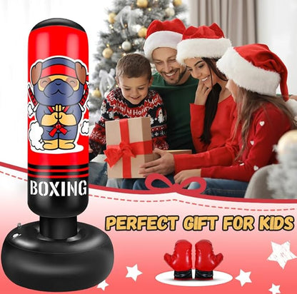 Inflatable Punching Bag for Kids, 65 Inch Kids Punching Bag with Gloves for Boys & Girls, Kicking Bag Boxing Set for Practicing Karate, Taekwondo, MMA