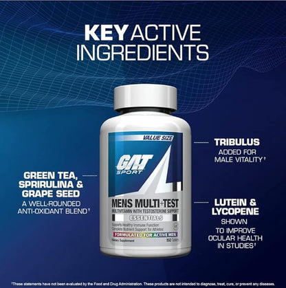 GAT SPORT Men's Multi + Test, Premium Multivitamin Tablets (60 Count)