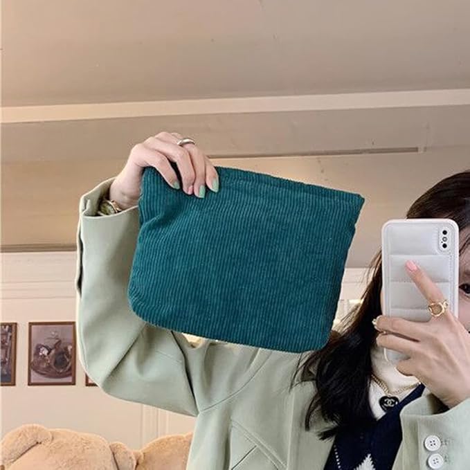 Cosmetic Bags for Women Makeup Bag Large Capacity Purse Travel Toiletry Zipper Storage Pouch Make up Brushes Organizer for Gifts (Corduroy, Turquoise)