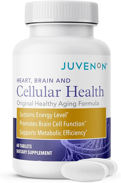 Juvenon Cellular Health | Heart, Brain Supplement with Acetyl L-Carnitine and Biotin - Supports NAD+ Function, Energy Production, Mood, Revitalized Metabolism, Mental Focus & Clarity (60 Tablets)