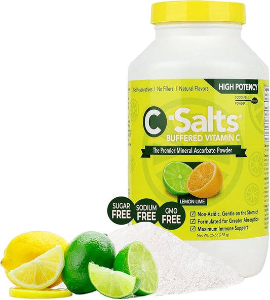 4000mg Vitamin C Powder Supplement - 100% Pure Buffered Powdered Drink w/Ascorbate C - Immune Support, Stomach-Friendly Absorption, Organic, Vegan, Sodium & Sugar-Free, Lemon Lime 26oz