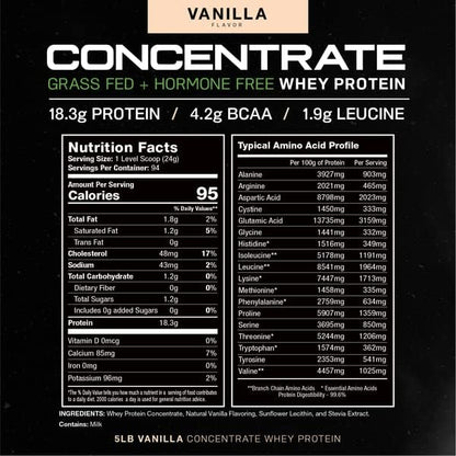Muscle Feast Grass-Fed Whey Protein Concentrate Powder, All Natural Hormone Free Pasture Raised, Vanilla, 5lb