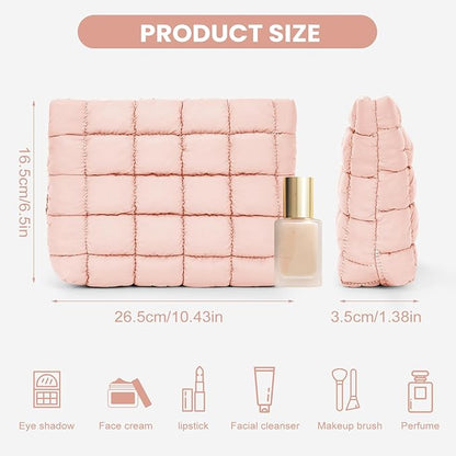 Puffy Quilted Makeup Bag Cosmetic Bags Travel Cute Puffer Solid Toiletry Organizer Pouch Storage Clutch for Women