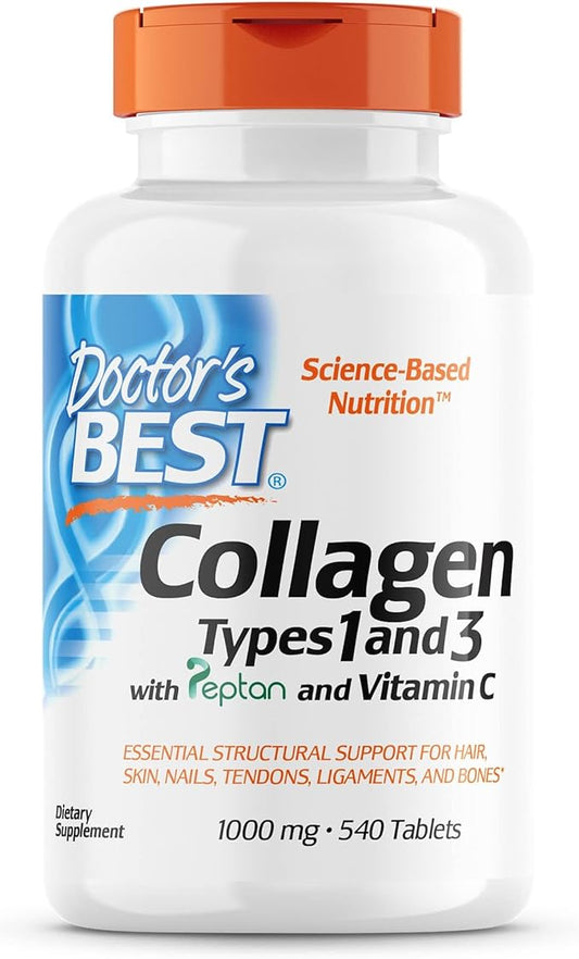 Doctor's Best Collagen Types 1 & 3 with Peptan, Non-GMO, Gluten Free, Soy Free, Supports Hair, Skin, Nails, Tendons & Bones, 1000 Mg, 540 Tablets