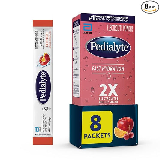 Pedialyte Fast Hydration Electrolyte Powder Packets, Fruit Punch, Hydration Drink, 8 Single-Serving Powder Packets