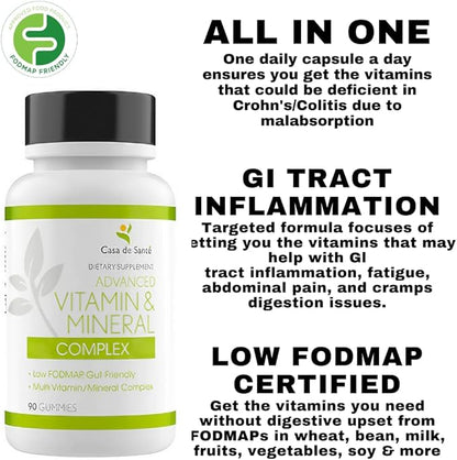Advanced Vitamin & Mineral Gummies, Low FODMAP Certified| Crohn's Supplement| Crohn's & Colitis Supplements| IBD, IBS, SIBO or Malabsorption Nutritional Support| Gut Friendly, No Bloating