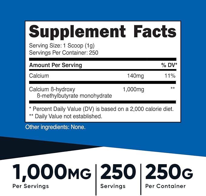 Nutricost HMB Powder (Beta-Hydroxy Beta-Methylbutyrate) 250 Grams - Gluten Free & Non-GMO