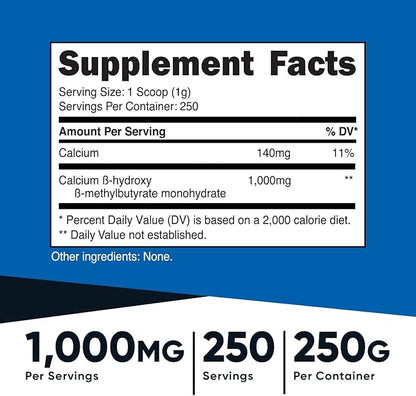 Nutricost HMB Powder (Beta-Hydroxy Beta-Methylbutyrate) 250 Grams - Gluten Free & Non-GMO