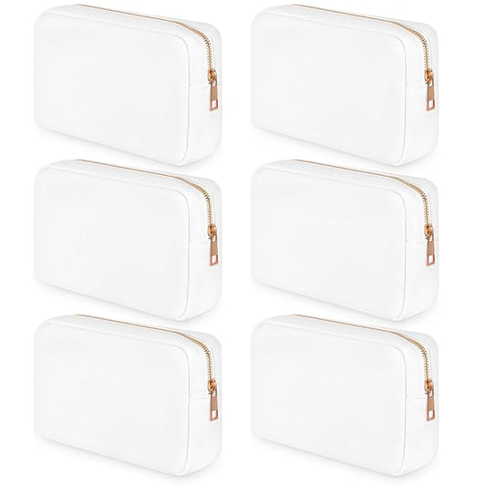 Sweetude 6 Pcs Nylon Makeup Bag Travel Nylon Pouch Zipper Cosmetic Bag for Purse Women Girls Organizer Makeup Pouch for Birthday Wedding Mother's Day Graduation Gifts(M,White)