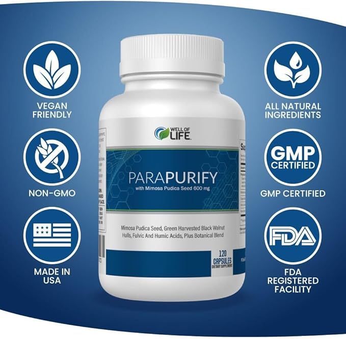 ParaPurify-120 Capsules: Digestive Health Support Supplement Includes Mimosa Pudica Black Walnut Supreme Nutrition- Organic Formula, Non-GMO All-Natural Herbal Blend for Optimal Gut Health