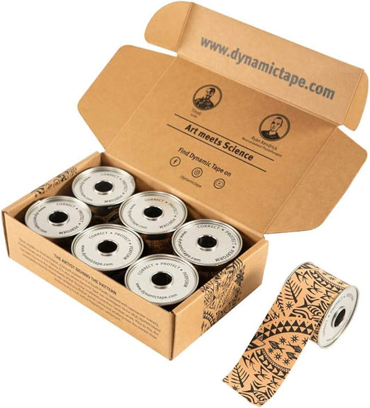 Dynamic Tape Original | Biomechanical Adhesive Tape | Physio Tape for Knee, Ankle, Shoulder, Leg, Muscle Support | Sports Tape for Football, Rugby, Ideal for Athletes | Beige & Black - 2" (6)