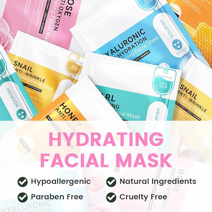 8 Pack Rose Face Mask,Pink Face Masks Spa Day kit Supplies for Teens Girls Women,Sheet Facial Mask Skincare for Kids Gifts Set,Hydrate Nourish Soothe for All Skin Types,Spa Party Favors