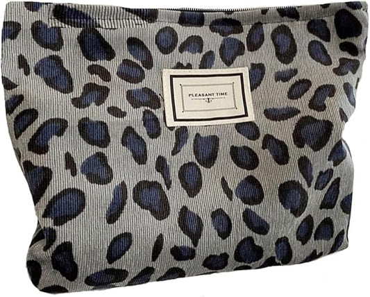 Cosmetic Bags for Women Makeup Bag Large Capacity Toiletry Purse Travel Zipper Storage Pouch Make up Brushes Organizer for Gifts (Grey, Leopard)