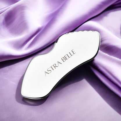 ASTRA BELLE Stainless Steel Gua Sha for Facial Skin Care Scraping Massage Tool with Comb Teeth | Facial Massage, Used for Face, Neck, and Around Lips with Travel Pouch or Case