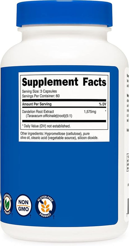 Nutricost Dandelion Root 525mg, 180 Capsules (3 Bottles) - 1575mg Serving, Non-GMO, Gluten Free