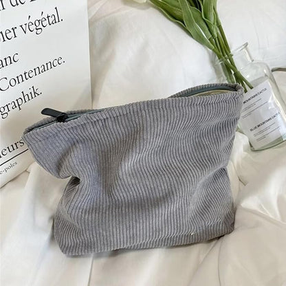 Cosmetic Bags for Women Makeup Bag Large Capacity Purse Travel Toiletry Zipper Storage Pouch Make up Brushes Organizer for Gifts (Corduroy, light grey)
