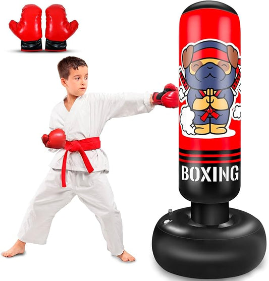Inflatable Punching Bag for Kids, 65 Inch Kids Punching Bag with Gloves for Boys & Girls, Kicking Bag Boxing Set for Practicing Karate, Taekwondo, MMA