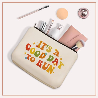 Running Graduation Gifts Makeup Bag: Cute Cosmetic & Toiletry Pouch It's a Good Day To Run For Girls Runner, Nieces, Girlfriends, Mom, Coworkers.Ideal Gift for Travel, Weekend Party, Birthday