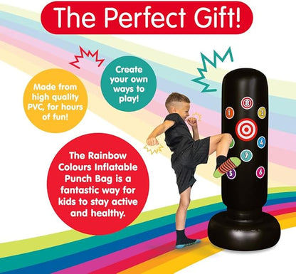 Kids Inflatable Punch Bag - Rainbow Colours Sticker Punching Bag and Kids Toys, a Free Standing Inflatable Punch Bag for Great Gifts and Presents for Active Children