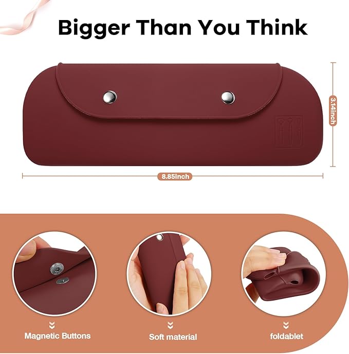 Travel Makeup Brush Holder，Silicone Makeup Brush Holder ，Portable Cosmetic Organiser with Two Upgraded Anti-fall Off Magnetic Clips ， foldable, large capacity -Coffee