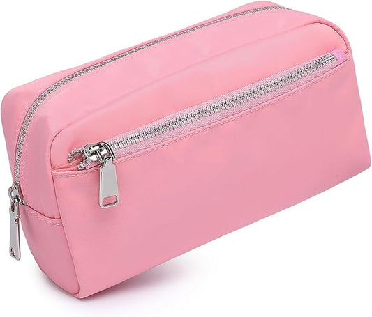 Nylon Female cosmetic bags Canvas toiletry bags Wash bags with large capacity Simple design (Nylon/Pink)