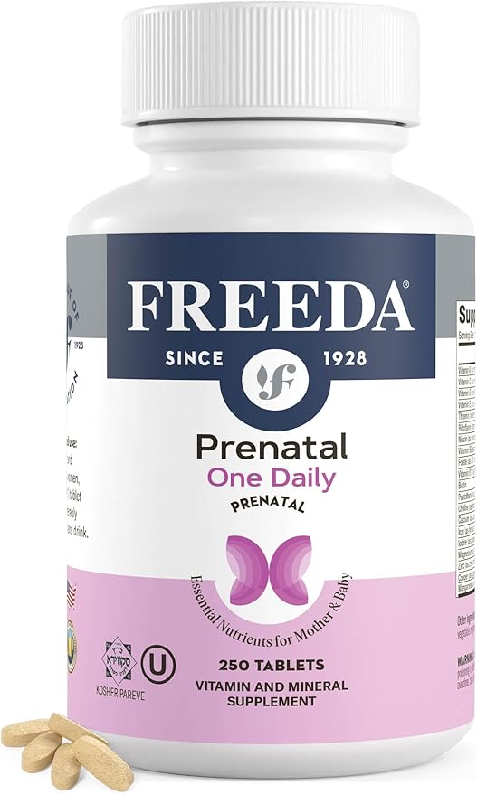 FREEDA Prenatal Vitamin - Kosher Prenatals - Prenatal Vitamins with Iron, Prenatal Folic Acid, Choline, Vitamin D - One Daily Pre Natal Multivitamin Support for Pregnant & Lactating Women (250)
