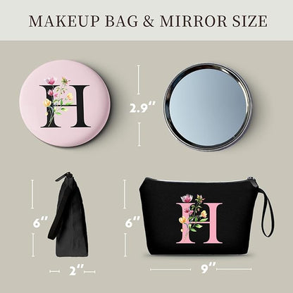 SEAMOON Bride to be Birthday Womens Unique Initial Monogram Gifts for Women Mom Personalized Travel Makeup Cosmetic Bag with Mirror Valentines Mothers Day Christmas Graduation H
