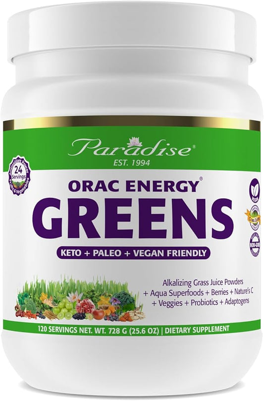 Paradise Herbs, ORAC Energy Greens Powder, Antioxidant Power of 24 Servings of Fruits & Vegetables in 1 Scoop, 120 Servings
