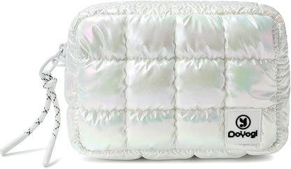 Quilted Cosmetic Bag, Puffer Makeup Bags, Crossbody Purses for women,Cute Travel Toiletry Bag for Women (Dazzling White)