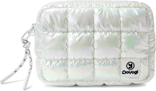 Quilted Cosmetic Bag, Puffer Makeup Bags, Crossbody Purses for women,Cute Travel Toiletry Bag for Women (Dazzling White)