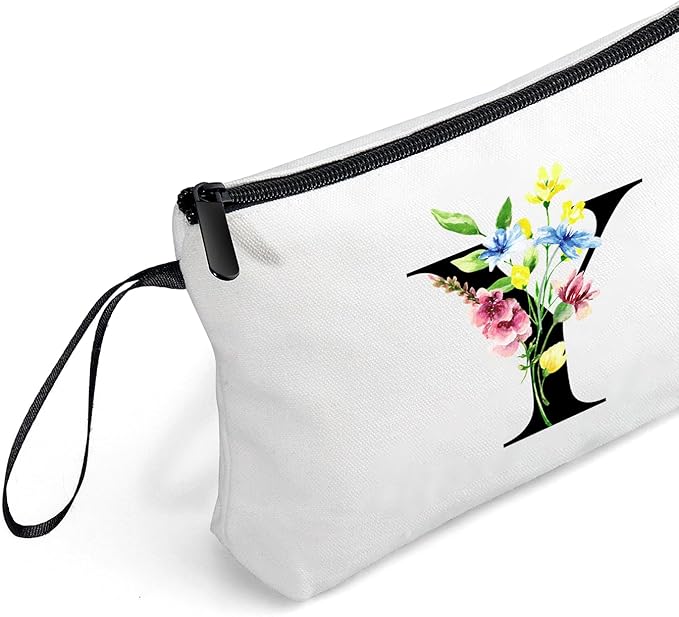 SEAMOON Women Birthday Unique Initial Funny Gifts for Teenage Girl Sister Friends Bridesmaid Personalized Travel Make up Cosmetic Bag with Mirror Valentines Mothers Day Christmas Graduation Y