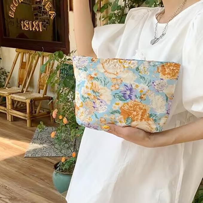 Cosmetic Bags for Women Makeup Bag Large Capacity Purse Travel Toiletry Zipper Storage Pouch Make up Brushes Organizer for Gifts (peony flower, Colorful)