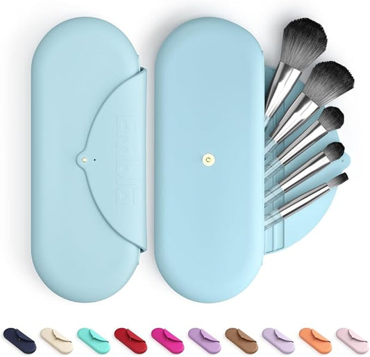 Embla Makeup Brush Holder Travel Cosmetic Case Pouch, Soft Silicone Cosmetic Bag Make Up Brushes Holder with Secure Snap Closure, Travel Makeup Brush Case, Sky