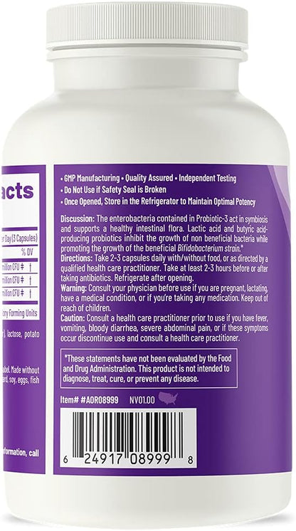 AOR, Probiotic 3, Digestive Aid for a Healthy Gastrointestinal Tract, Gut Flora and Immune Response, Dietary Supplement, 45 Servings (90 Capsules)