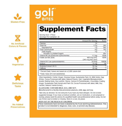 Goli Nutrition Energy Bites Salted Caramel Chocolate Flavor, Caffeinated, Vegetarian, Gluten Free and No Added Preservatives, 30 Pieces (Pack of 1)