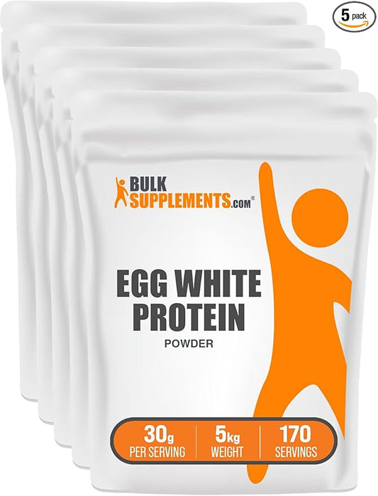 BulkSupplements.com Egg White Protein Powder - Egg White Powder, Lactose Free & Dairy Free Protein Powder - Unflavored & Gluten Free, 30g per Serving, 5kg (11 lbs) (Pack of 5)